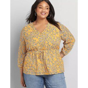Lane Bryant Floral Print Button-Front Peplum Blouse - Sz 26